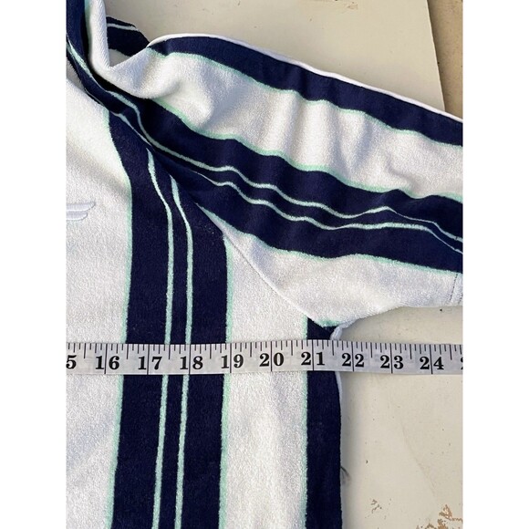 Fabletics Men’s Sz L Island Terry Button Up Navy Striped Retro Cabana Beach Wear - Picture 9 of 10
